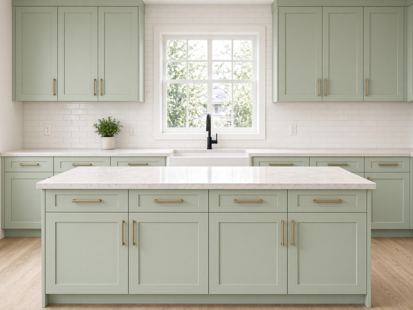 Kitchen with Sage painted cabinets